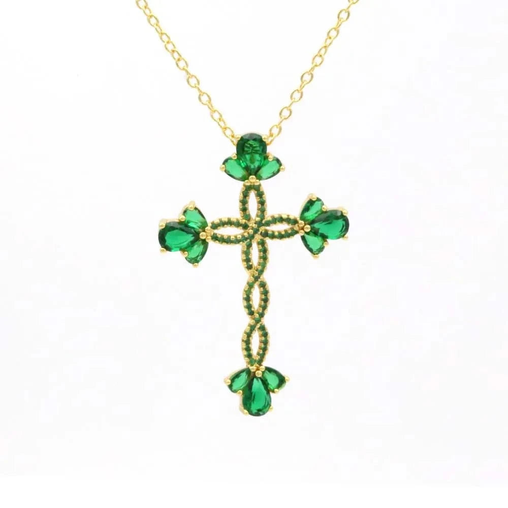 Flynee Luxury Cross Women Pendant Micro Pave Cubic Zirconia Cross Charm Plated 18K Real Gold Tiny Cross Necklace