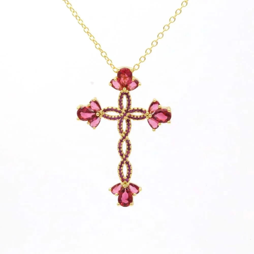 Flynee Luxury Cross Women Pendant Micro Pave Cubic Zirconia Cross Charm Plated 18K Real Gold Tiny Cross Necklace