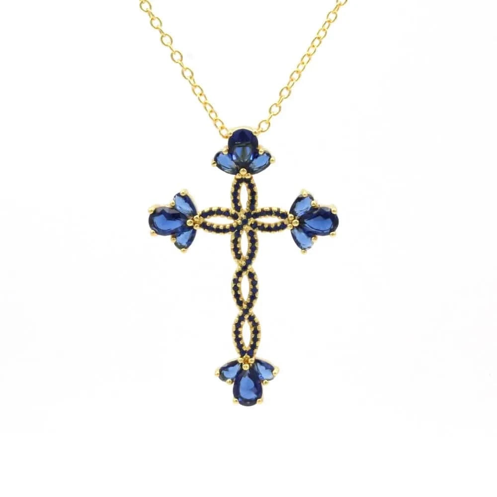 Flynee Luxury Cross Women Pendant Micro Pave Cubic Zirconia Cross Charm Plated 18K Real Gold Tiny Cross Necklace