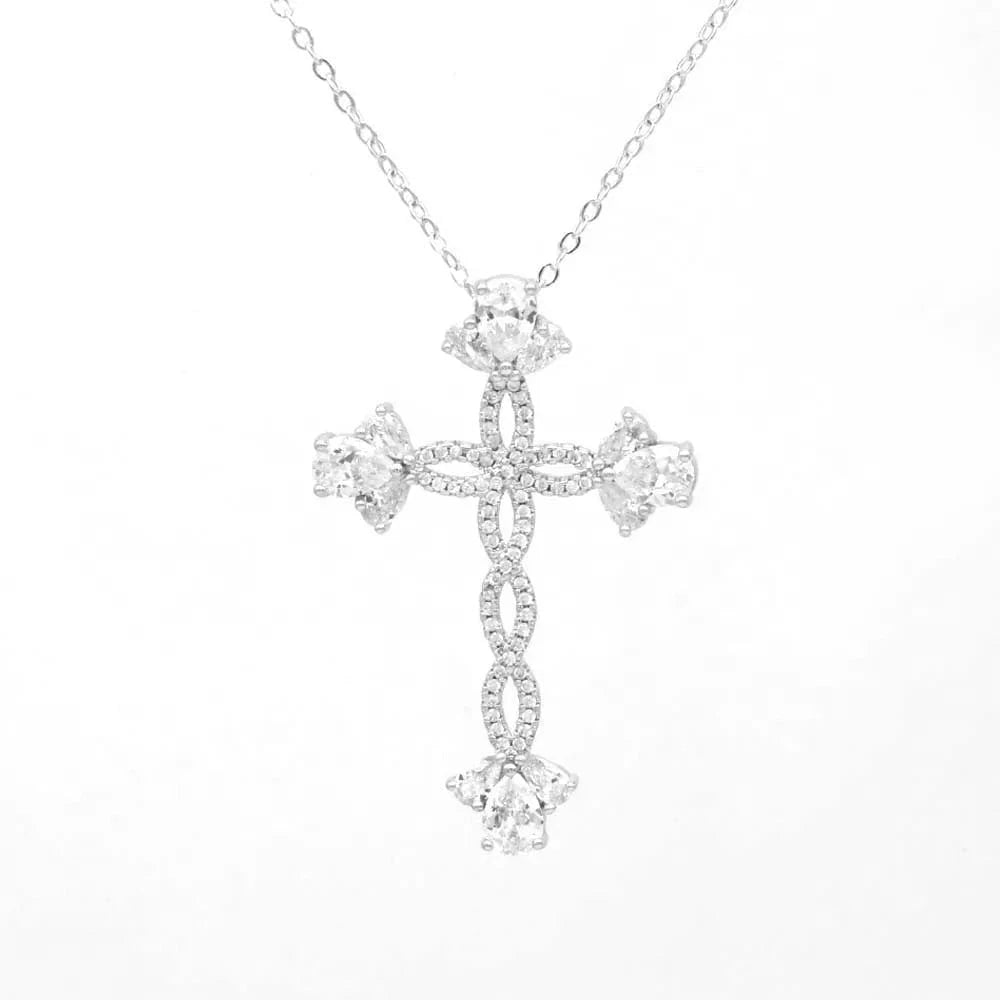 Flynee Luxury Cross Women Pendant Micro Pave Cubic Zirconia Cross Charm Plated 18K Real Gold Tiny Cross Necklace