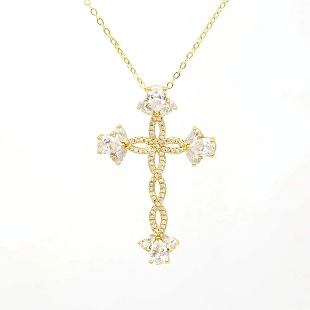 Flynee Luxury Cross Women Pendant Micro Pave Cubic Zirconia Cross Charm Plated 18K Real Gold Tiny Cross Necklace