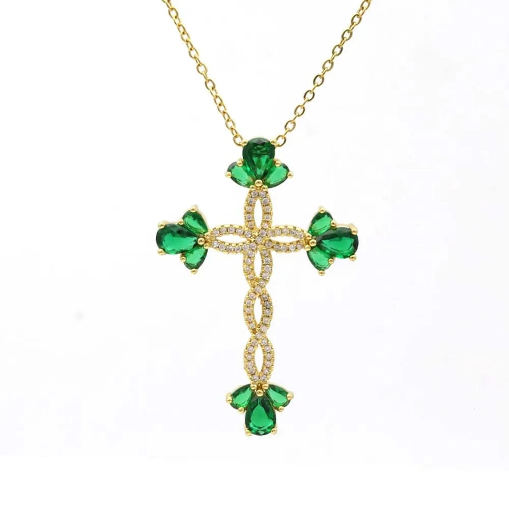 Flynee Luxury Cross Women Pendant Micro Pave Cubic Zirconia Cross Charm Plated 18K Real Gold Tiny Cross Necklace