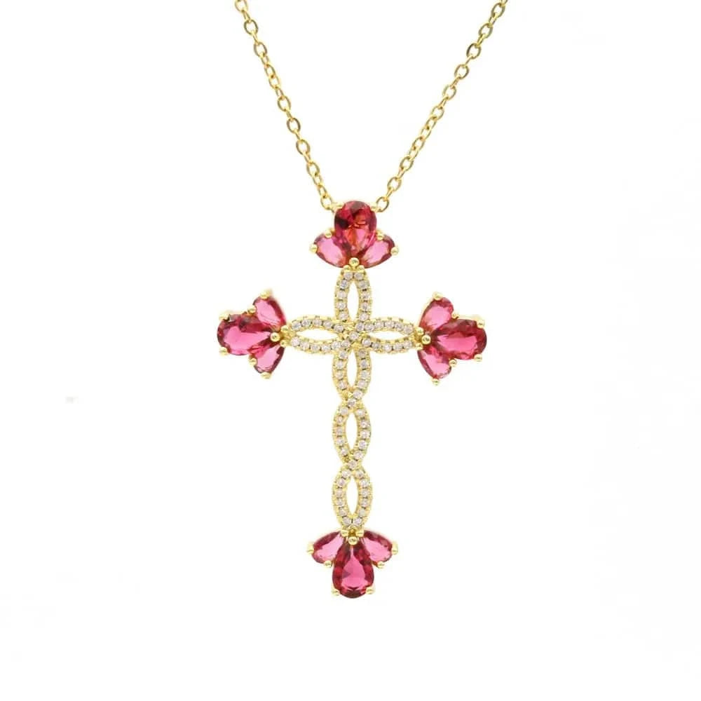 Flynee Luxury Cross Women Pendant Micro Pave Cubic Zirconia Cross Charm Plated 18K Real Gold Tiny Cross Necklace