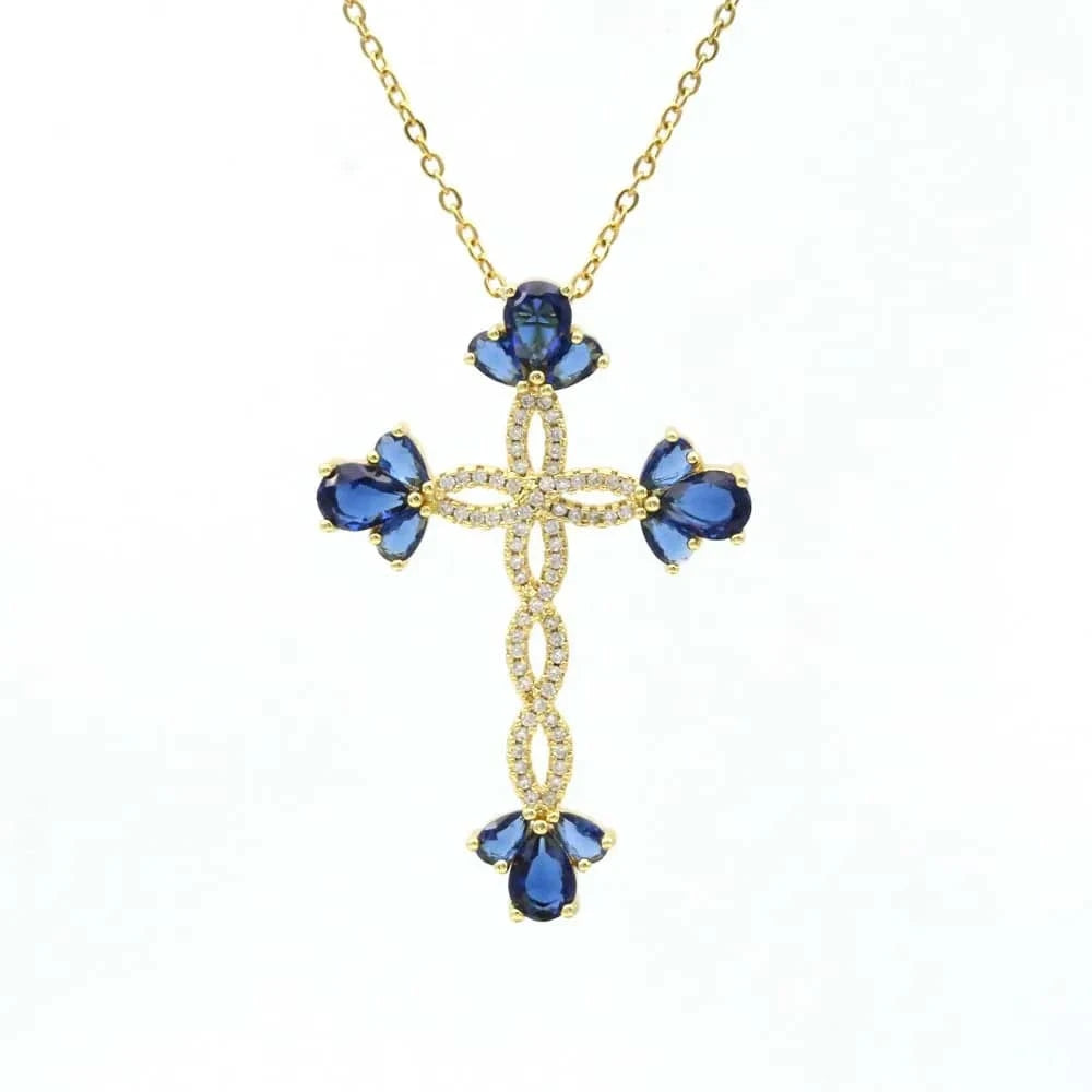 Flynee Luxury Cross Women Pendant Micro Pave Cubic Zirconia Cross Charm Plated 18K Real Gold Tiny Cross Necklace