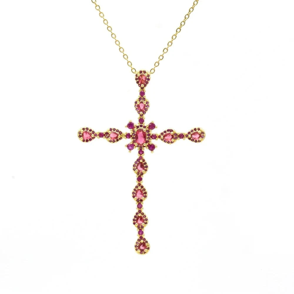 Flynee Luxury Cross Women Pendant Micro Pave Cubic Zirconia Cross Charm Plated 18K Real Gold Tiny Cross Necklace