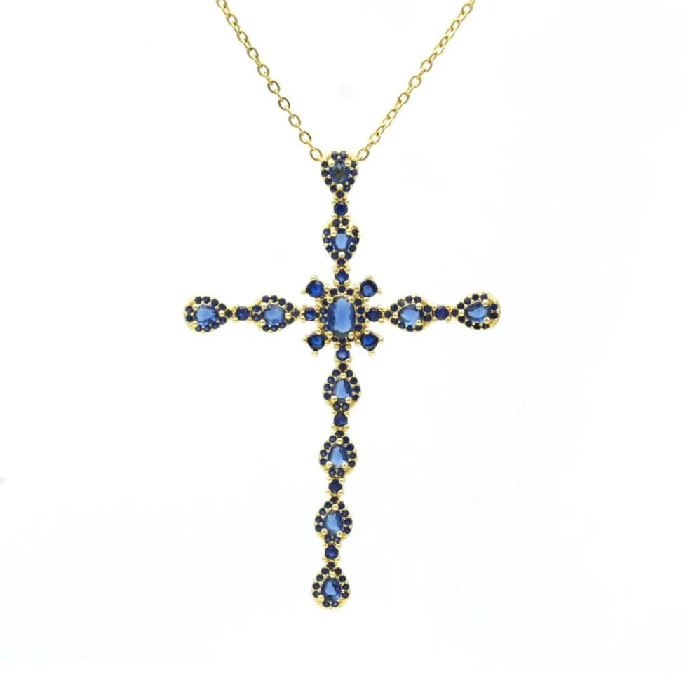 Flynee Luxury Cross Women Pendant Micro Pave Cubic Zirconia Cross Charm Plated 18K Real Gold Tiny Cross Necklace