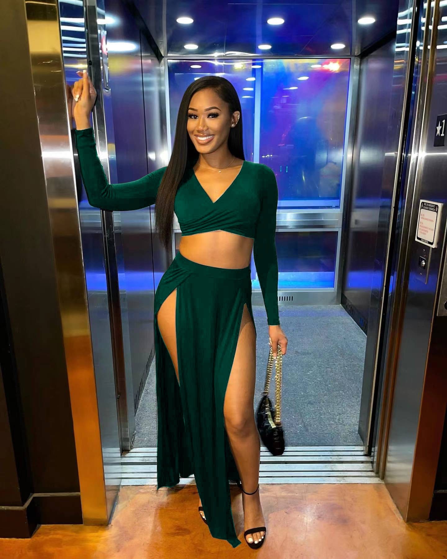 Foma 2023 solid color two piece set women clothing crop top skirt and top set for women skirt set