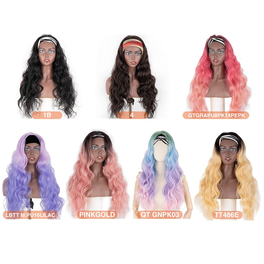 For women Headband body wig Sleek quality wholesale cheap heat resistant highlight body wave headband wig Synthetic hair wig