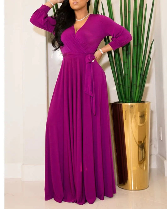 Foreign Trade Women's Plus-size Women's Temperament Commuter Waist Strap Solid Color Swing Dress