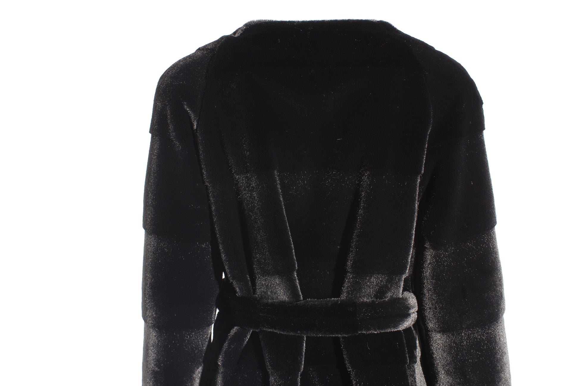 Founder Women's Luxury Faux Mink Fur Long Guttering Style Black Coat Artificial Fur Outwear