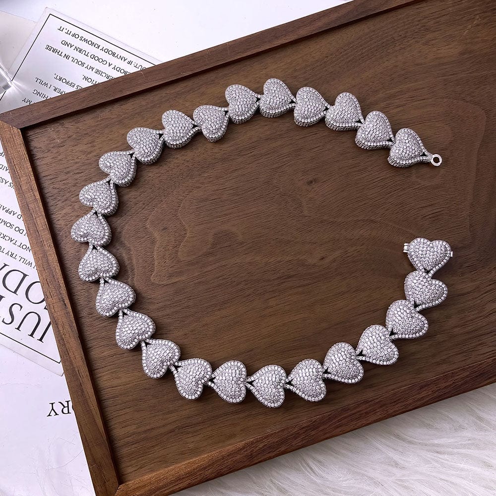 FOXI jewelry wholesale Iced Out CZ Heart Shape Necklace Fashion Jewelry Heart chunky cuban Choker necklace Women Man Necklace