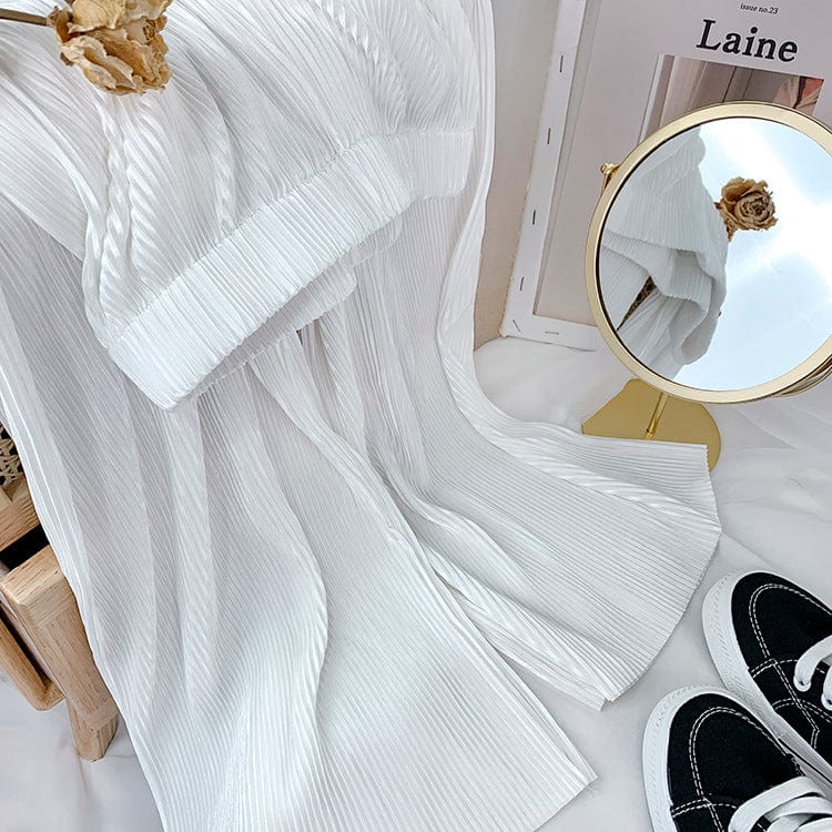 Free / 1 Factory direct sales High waist skinny ice silk pleated wide leg pants Chiffon Casual Pants