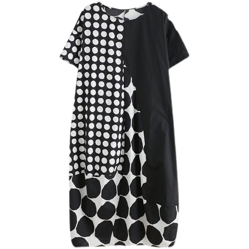 Free / 1 One size  Summer Art Large Size Loose Slim Casual Polka Dot Patch Mid length Dress