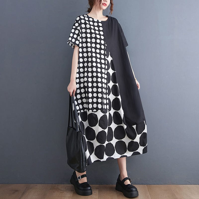 Free / 1 One size  Summer Art Large Size Loose Slim Casual Polka Dot Patch Mid length Dress