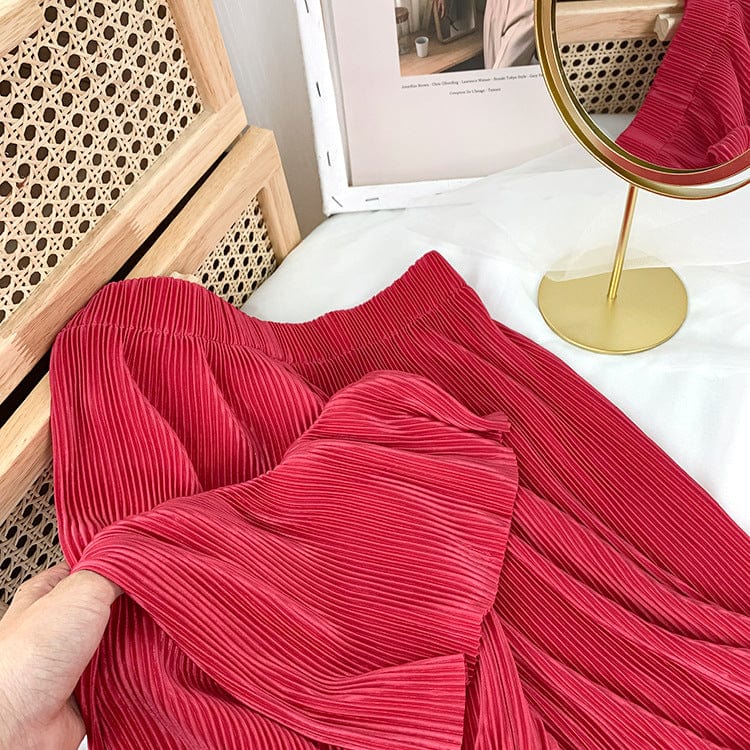 Free / 12 Factory direct sales High waist skinny ice silk pleated wide leg pants Chiffon Casual Pants