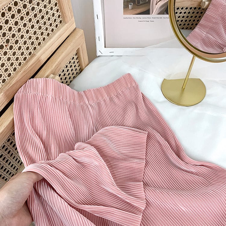 Free / 15 Factory direct sales High waist skinny ice silk pleated wide leg pants Chiffon Casual Pants