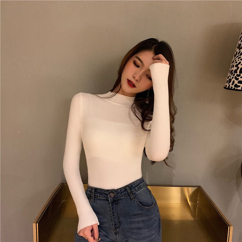 Free / 2 Candy Colored High-Neck Bottoming Shirt Women's Autumn And Winter New Style Thin Tight-Fitting Blouse Long-Sleeved Sweater