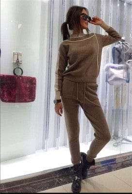 Free / 3 Autumn Turtleneck Woman Tracksuits Sweater And Slim Pants Knitted Suits Stripe Two Piece Set For Ladies