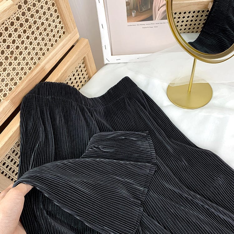 Free / 3 Factory direct sales High waist skinny ice silk pleated wide leg pants Chiffon Casual Pants