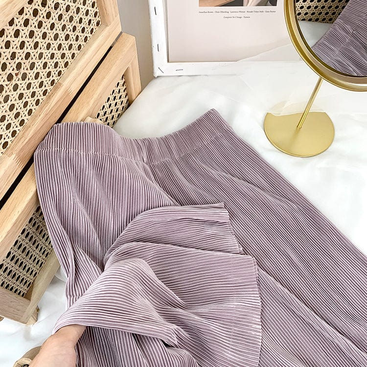 Free / 5 Factory direct sales High waist skinny ice silk pleated wide leg pants Chiffon Casual Pants