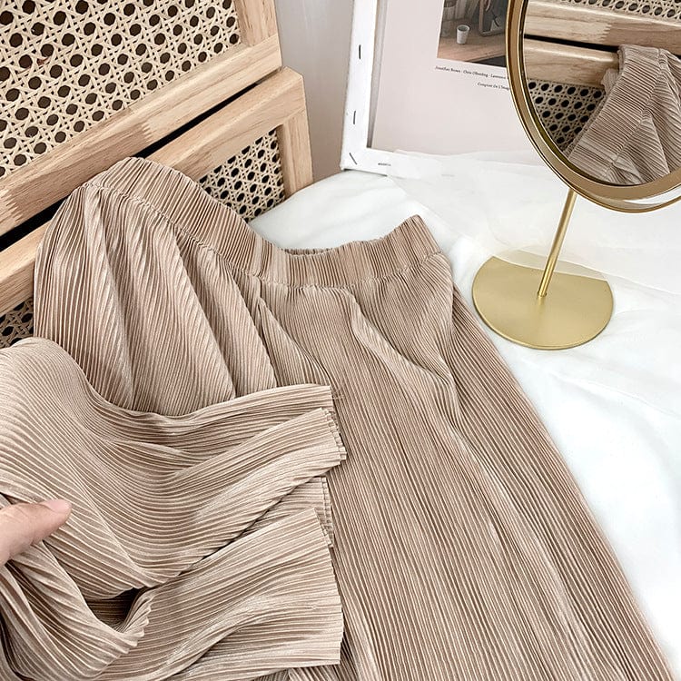 Free / 6 Factory direct sales High waist skinny ice silk pleated wide leg pants Chiffon Casual Pants