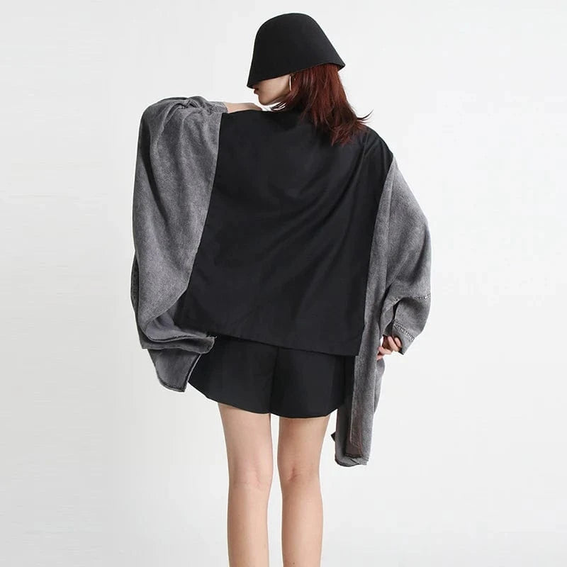 free / as picture CHICEVER Fashionable Patchwork Button Lapel Batwing Sleeve Hit Color Winter Women Jacket 2023