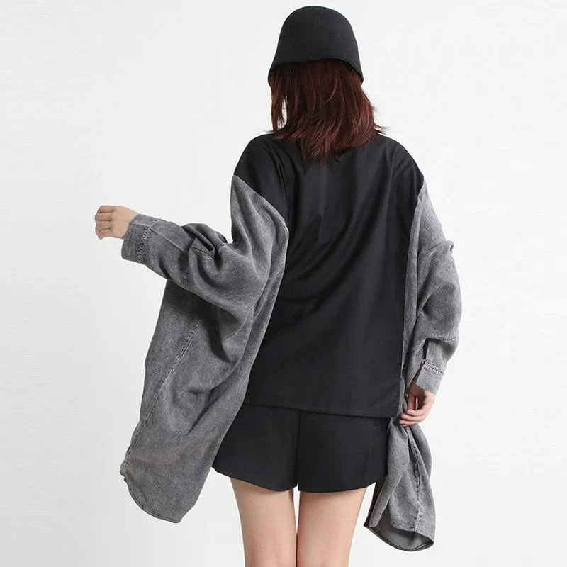 free / as picture CHICEVER Fashionable Patchwork Button Lapel Batwing Sleeve Hit Color Winter Women Jacket 2023