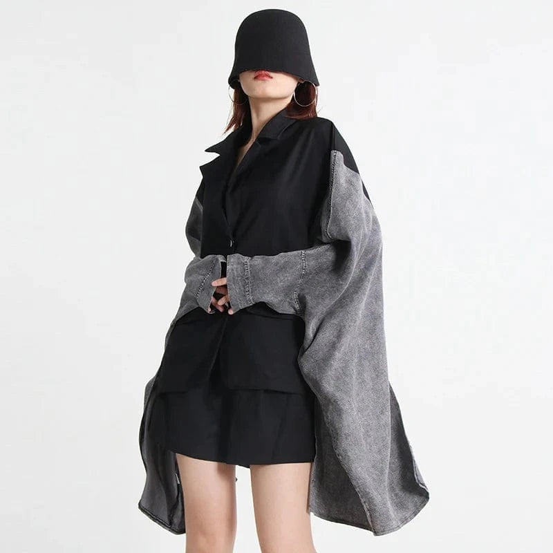 free / as picture CHICEVER Fashionable Patchwork Button Lapel Batwing Sleeve Hit Color Winter Women Jacket 2023