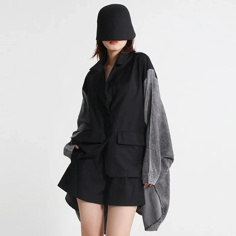 free / as picture CHICEVER Fashionable Patchwork Button Lapel Batwing Sleeve Hit Color Winter Women Jacket 2023