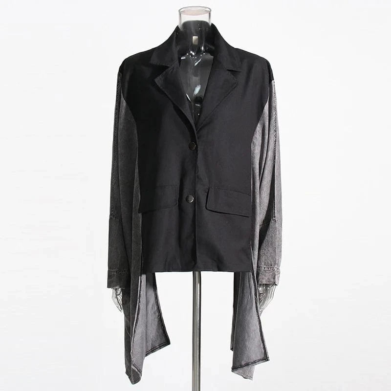 free / as picture CHICEVER Fashionable Patchwork Button Lapel Batwing Sleeve Hit Color Winter Women Jacket 2023