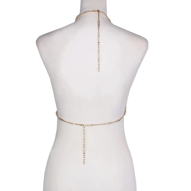 Free / As picture Ladies Sexy Bikini Pearl Chain Shiny Top Bottom Personality Sequined Tassel Body Chains