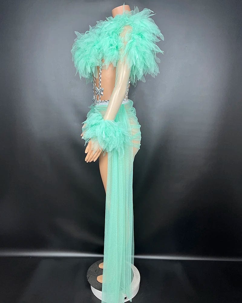 Free / as picture Novance Y3436 Sexy Dress Wholesale Long Sleeve Green Dress Stage Performance Costume Party Club Dress Sequin Mesh Fabric