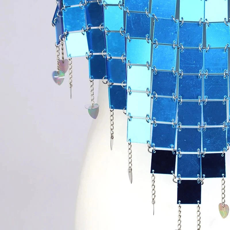 Free / As picture Rave Festival Nightclub bustier crop Backless Body Jewelry square Sequin chest chain
