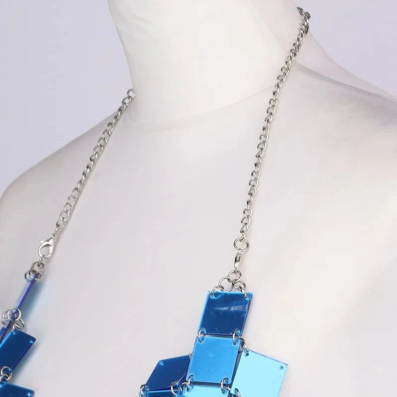 Free / As picture Rave Festival Nightclub bustier crop Backless Body Jewelry square Sequin chest chain