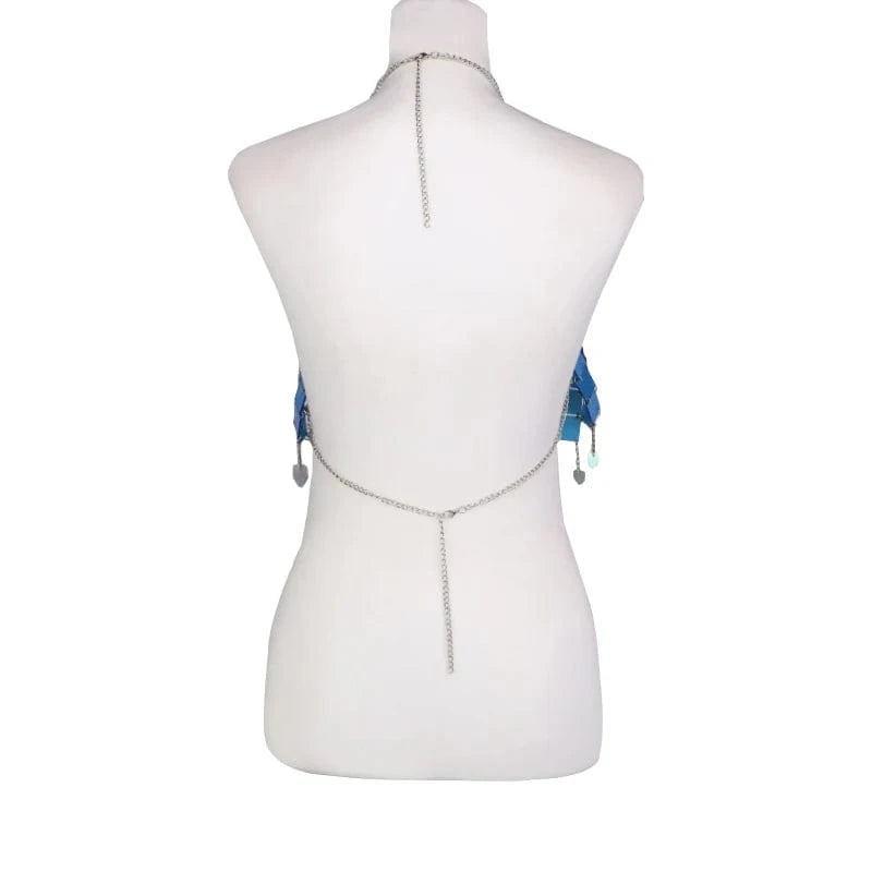 Free / As picture Rave Festival Nightclub bustier crop Backless Body Jewelry square Sequin chest chain