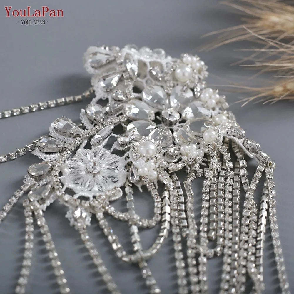 Free / As pictures show YouLaPan SG11 2022 New Handmade Elegant Girl Dress Qipao Cape Sparkling Accessories Rhinestone Tassel Bridal Wedding Shawl