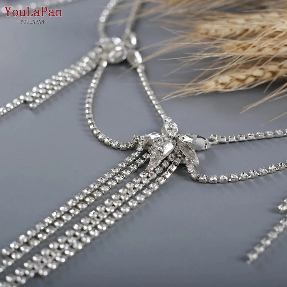 Free / As pictures show YouLaPan SG11 2022 New Handmade Elegant Girl Dress Qipao Cape Sparkling Accessories Rhinestone Tassel Bridal Wedding Shawl