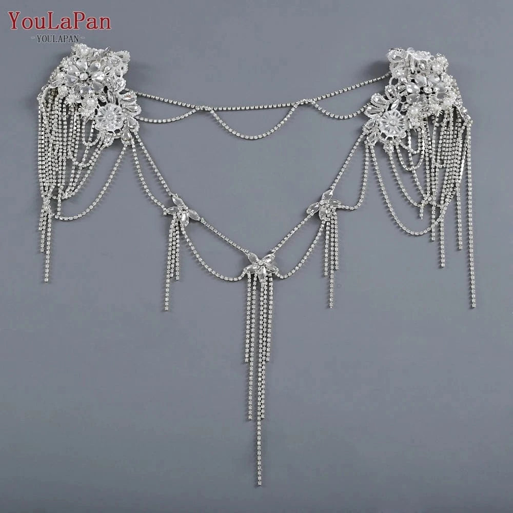 Free / As pictures show YouLaPan SG11 2022 New Handmade Elegant Girl Dress Qipao Cape Sparkling Accessories Rhinestone Tassel Bridal Wedding Shawl