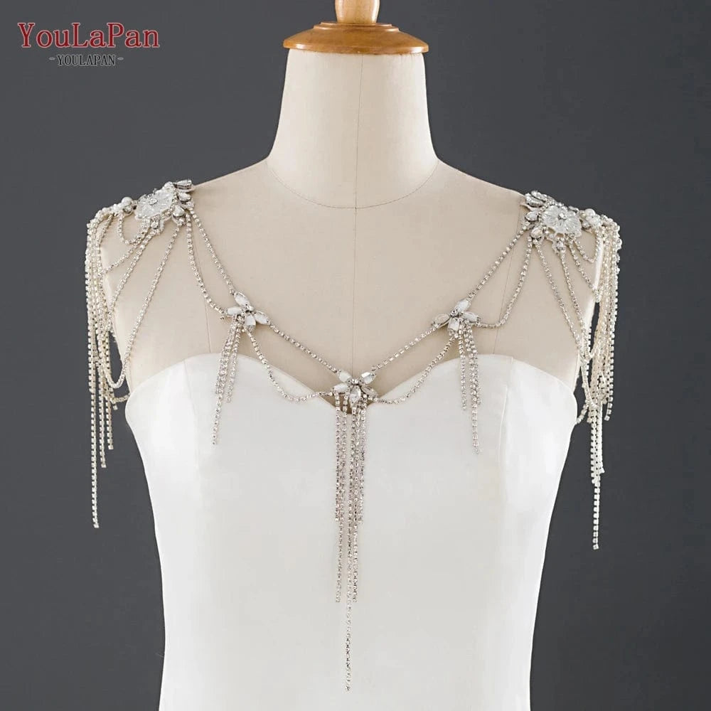 Free / As pictures show YouLaPan SG11 2022 New Handmade Elegant Girl Dress Qipao Cape Sparkling Accessories Rhinestone Tassel Bridal Wedding Shawl