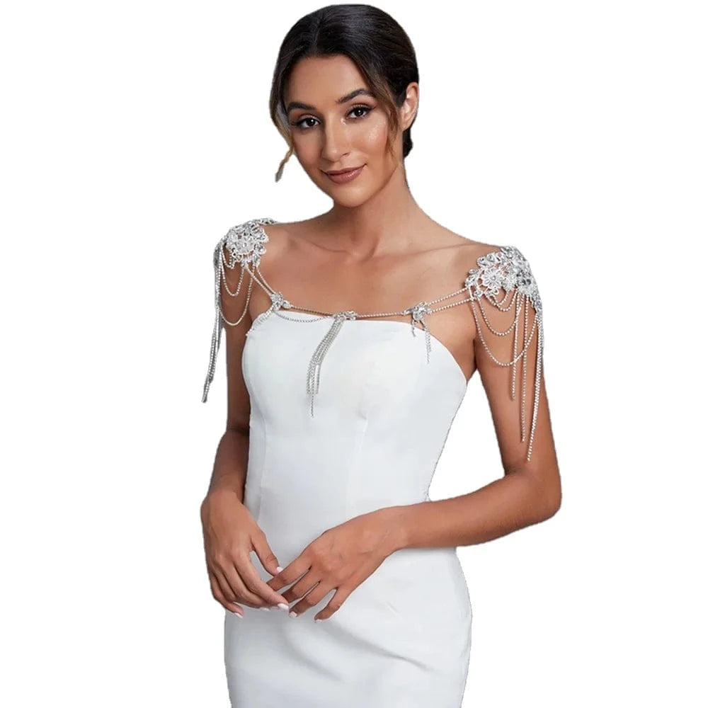 Free / As pictures show YouLaPan SG11 2022 New Handmade Elegant Girl Dress Qipao Cape Sparkling Accessories Rhinestone Tassel Bridal Wedding Shawl