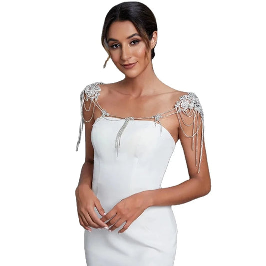 Free / As pictures show YouLaPan SG11 2022 New Handmade Elegant Girl Dress Qipao Cape Sparkling Accessories Rhinestone Tassel Bridal Wedding Shawl