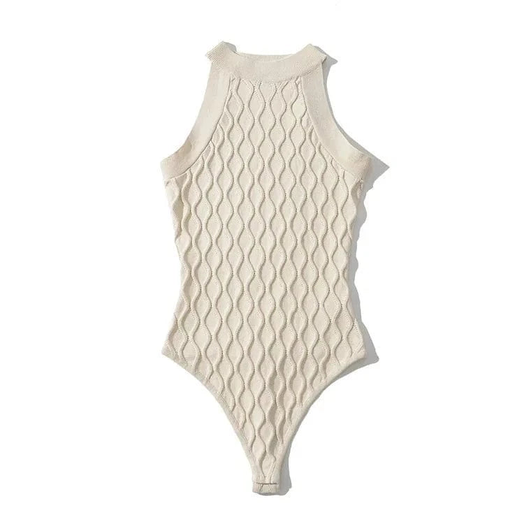 Free / Beige 2022 new arrivals bodysuits sleeveless sexy bodycon casual top knitted bodysuit for women