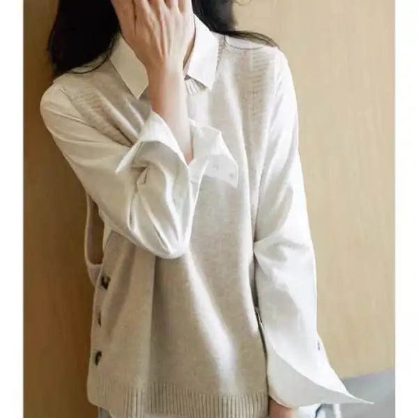 Free / Beige One size vest Spring and Autumn New Loose Sleeveless Top Overlay knitwear Women's Sweater