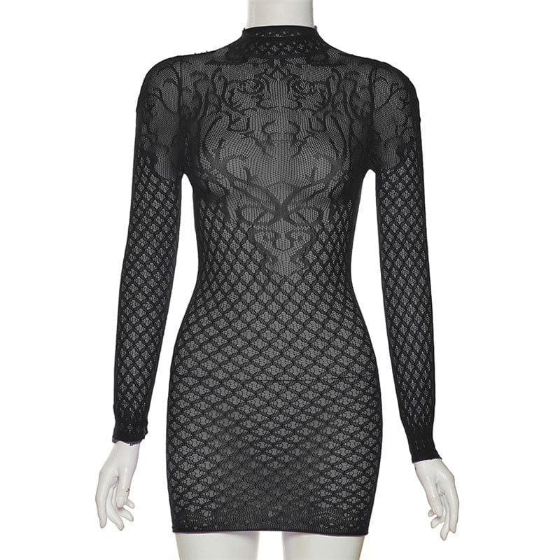 Free / black C1877 Spring 2023 Women's New Sexy Hollow Round Neck High Waist Short Dress Night Club