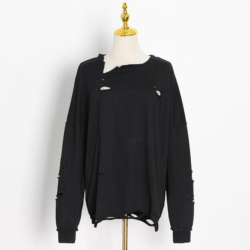 Free / black Fall streetwear ladies vintage distressed pullover sweatshirt fashionable plain blank crew neck sweatshirt for women