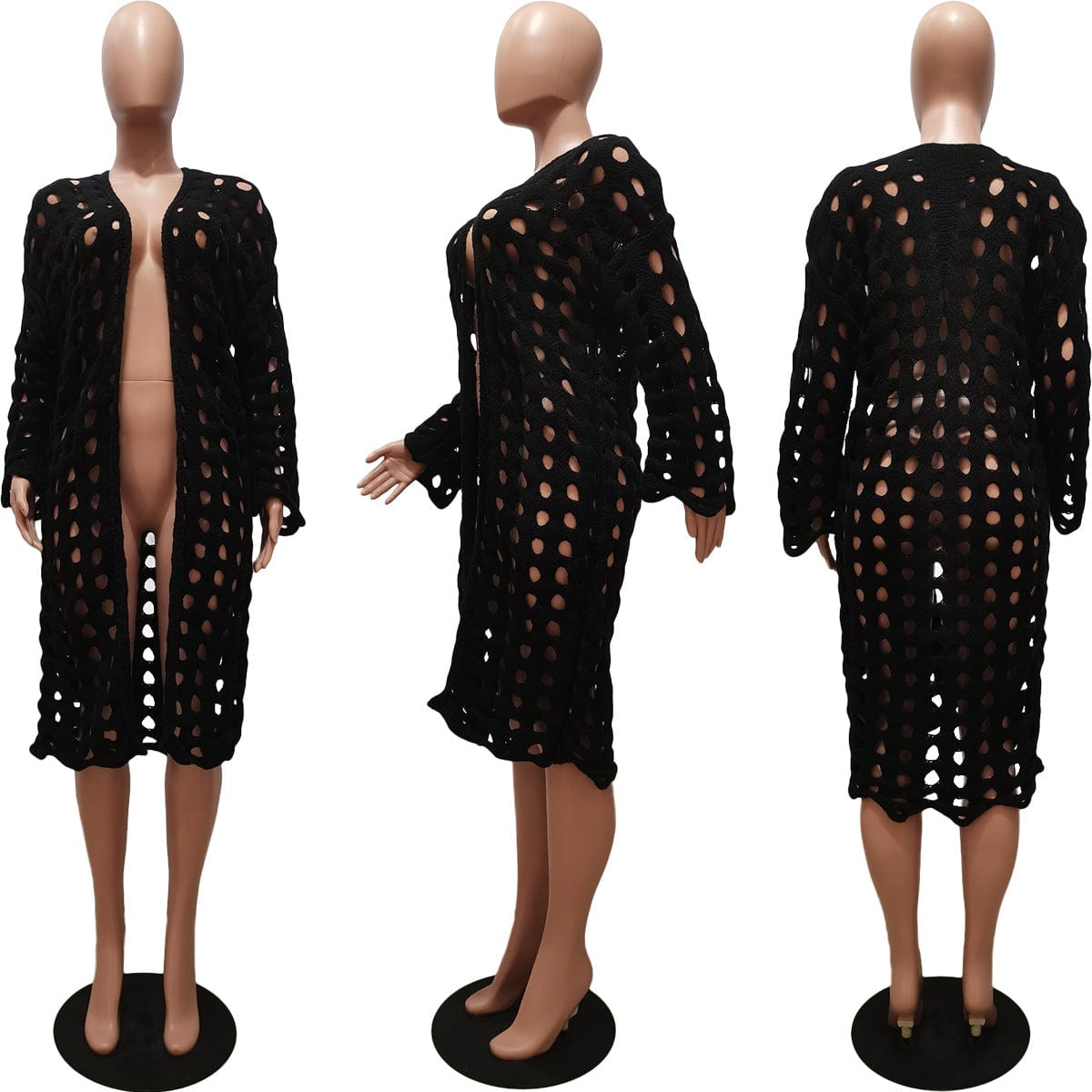 Free / black GX648 Sexy Women New Fashion Full Sleeve Ladies Sweater Coat Elegant Street Wear Hollow Out Women Cardigan Long Jacket