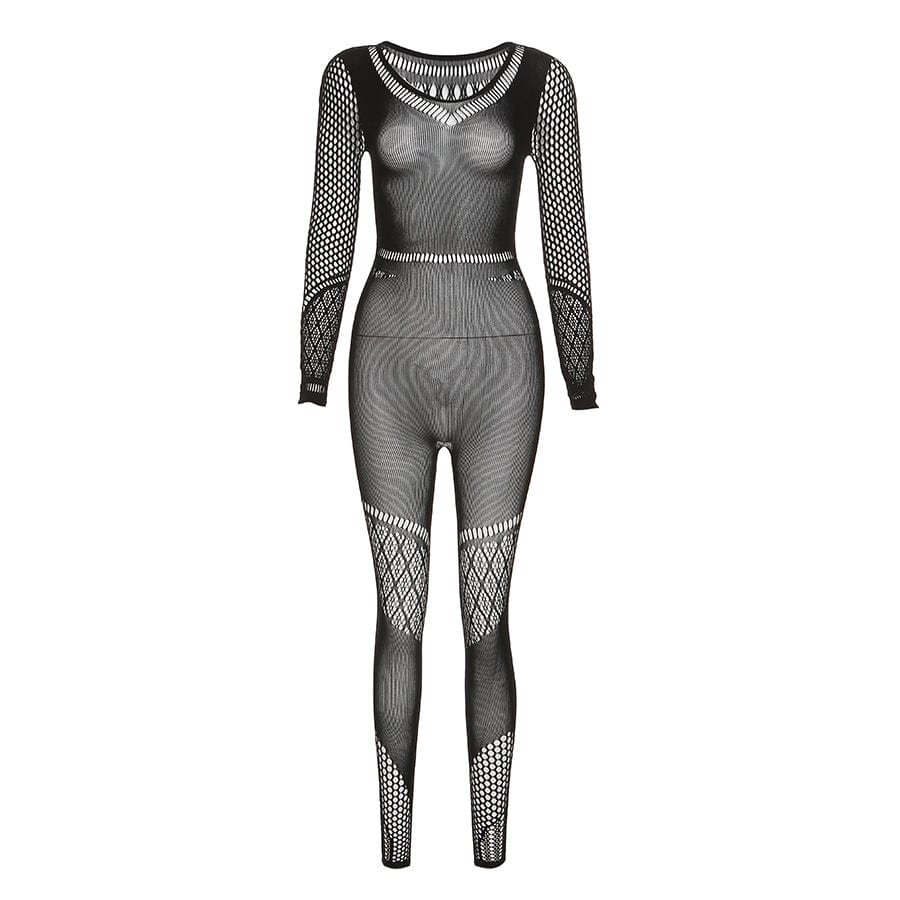 Free / black Kliou W22Q23391 Hollow Out All in One Overall Monos Mujer Party One Piece Knitted Pencil Jumpsuit Girl Midnight Outfit