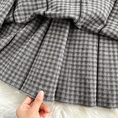 Free / black One size Autumn New Long Sleeve Knitted Single breasted Standing Neck Elegant and Elegant Mid length French Dress