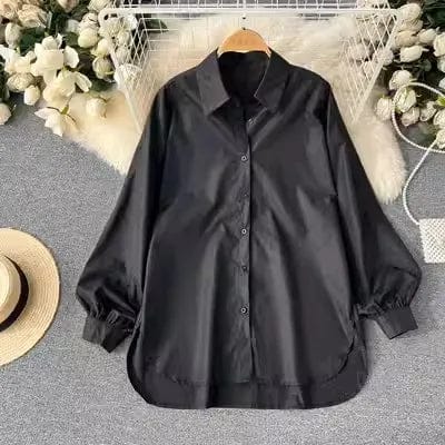 Free / Black One size  New solid color shirts for spring and autumn seasons medium length fashionable long sleeved sun protection shirts