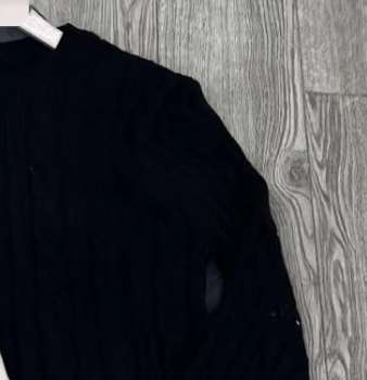 Free / black One Size Short Fried Dough Twists Sweater Wear New High Waist Round Neck Pullover Slouchy Long Sleeve Striped  Top